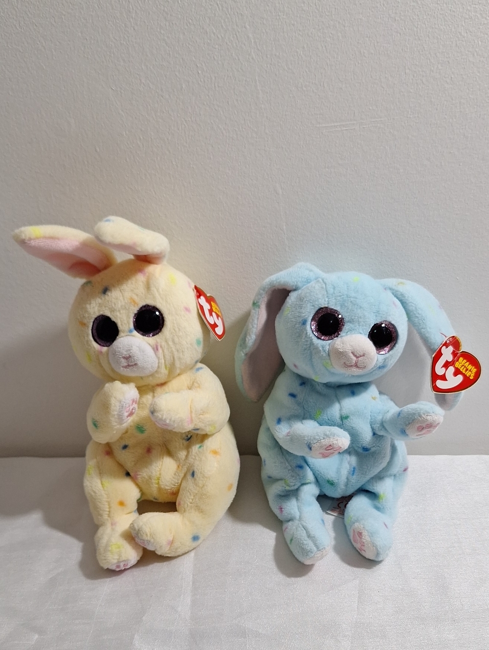 CREAM AND BLUFORD  TY BUNNIES beanie Babiea